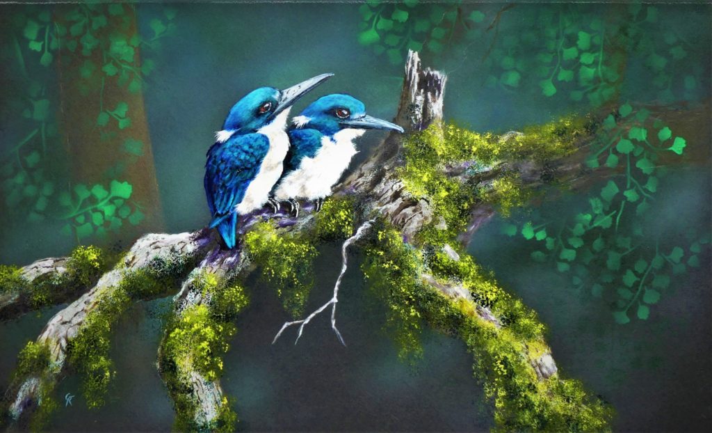 "Little Princes" Forest Kingfishers in acrylic
63 cm X 87 cm SOLD 
