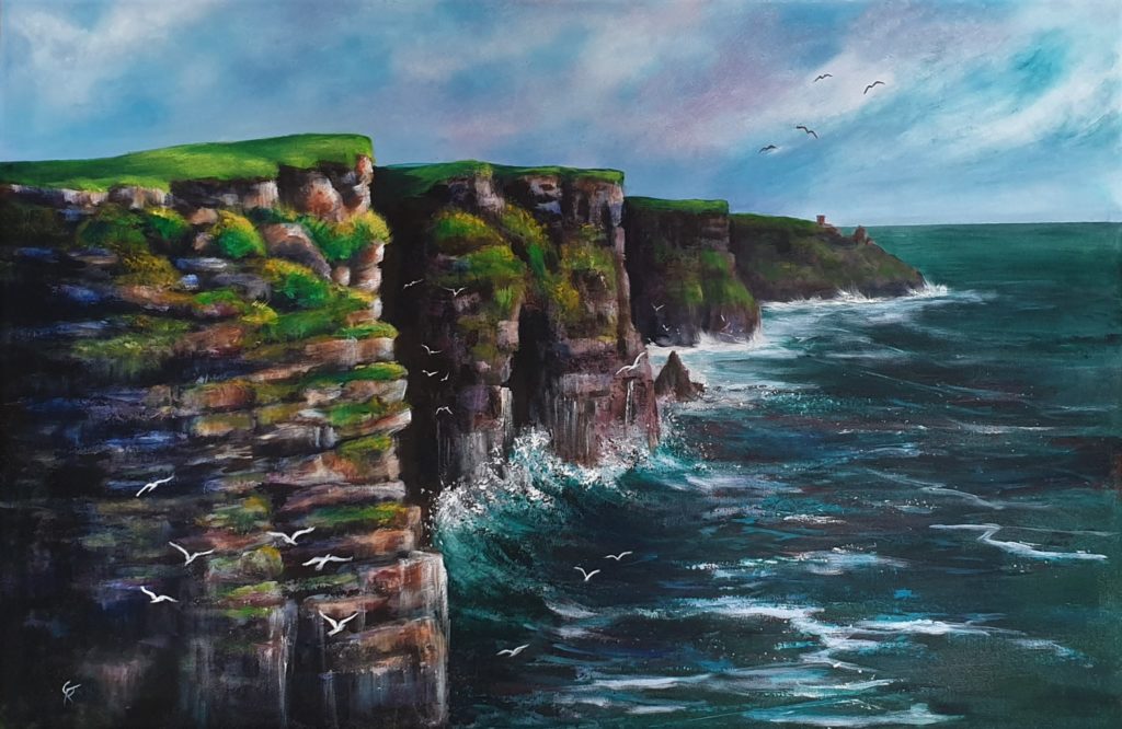 "The Cliffs of Moher" acrylic on canvas 174cm x 74cm.