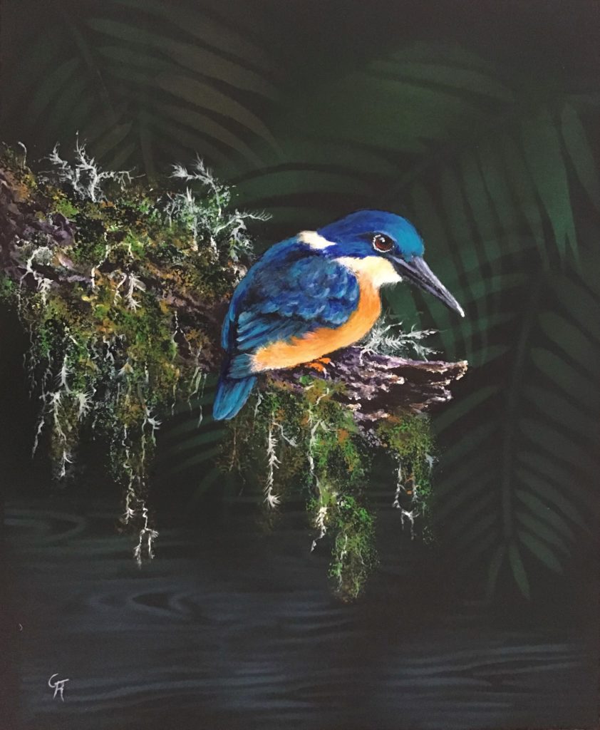 "Fascination" - Azure Kingfisher in acrylic. 
