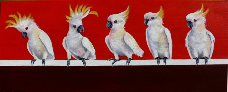 The Boys Are Back in Town. Acrylic (Cockatoos)