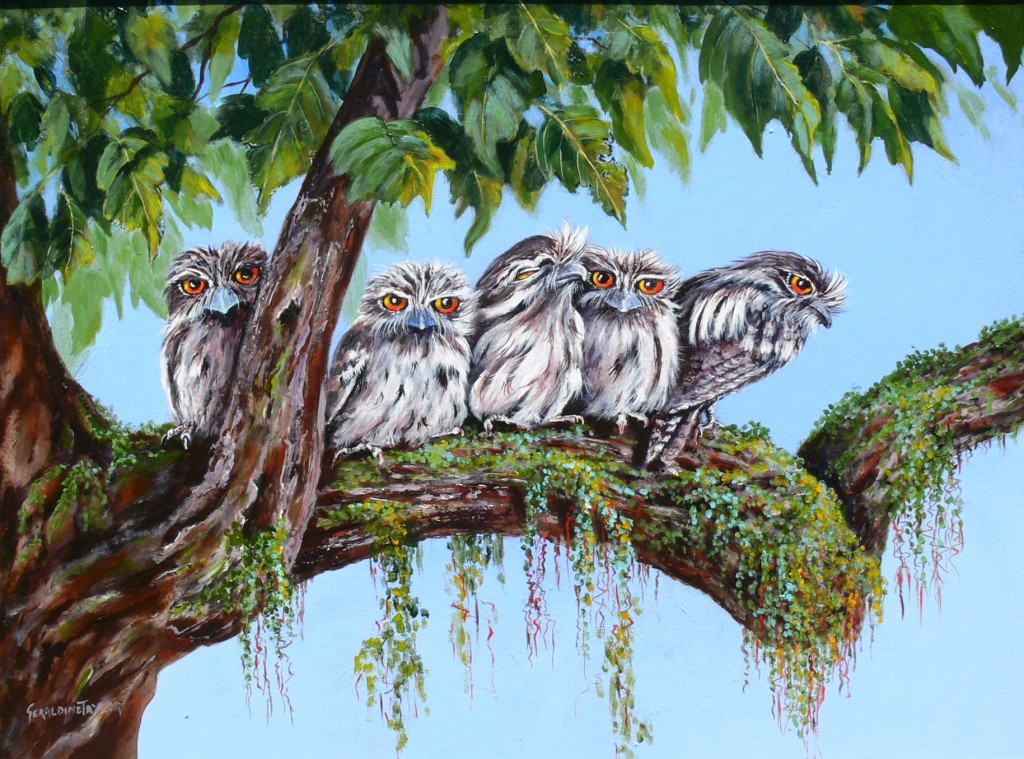 The Family Unit -Tawney Frogmouths (Acrylic on MDF) SOLD